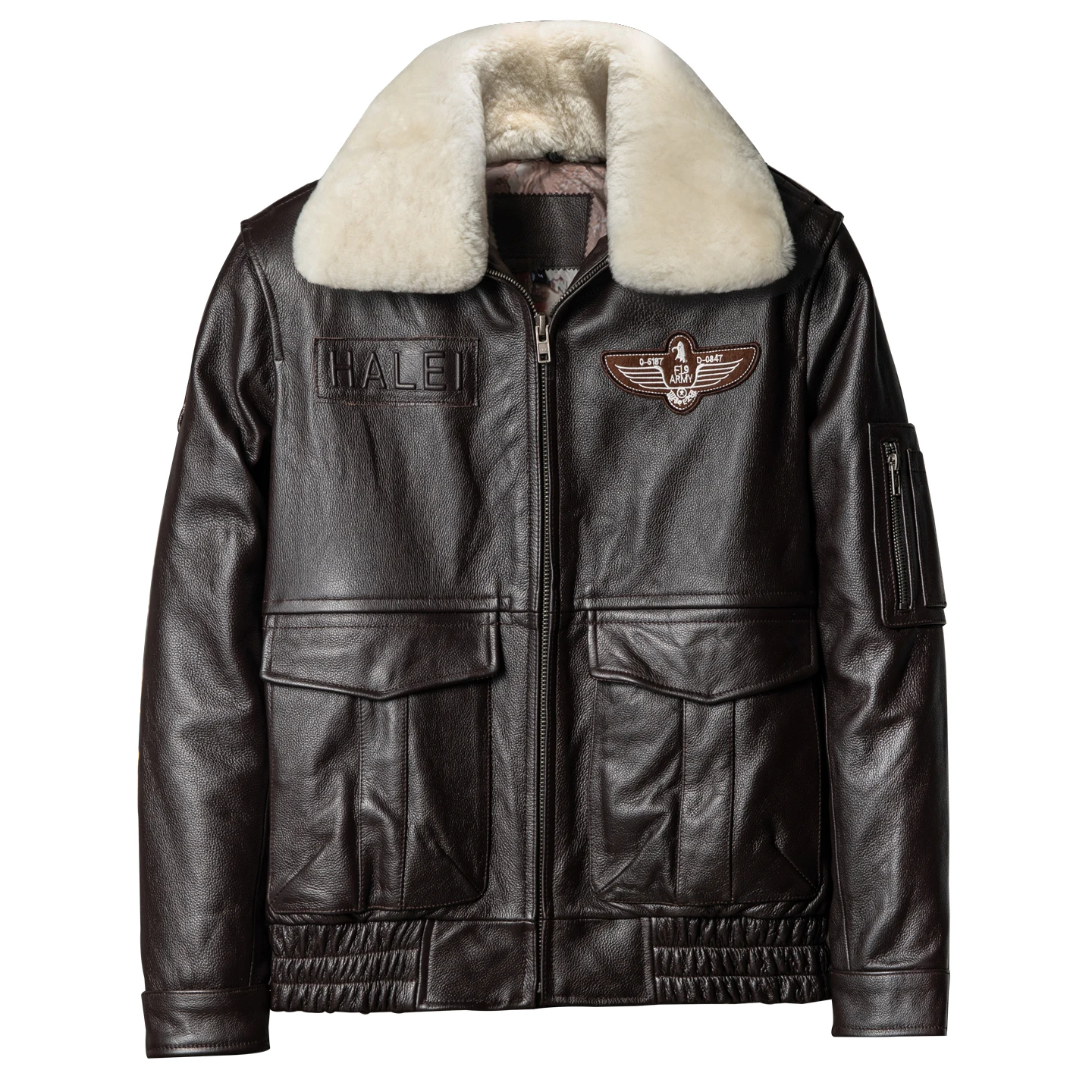 

Темно-коричневая зимняя кожаная куртка мужская в стиле милитари плюс размер 5XL из натуральной воловьей шерсти с отложным воротником летное пальто