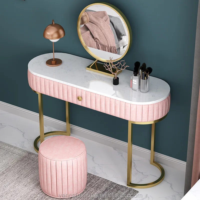 Luxury Bedroom Dressing Table With Mirror Gold Vanity Dresser Table And Stool Set Wholesale