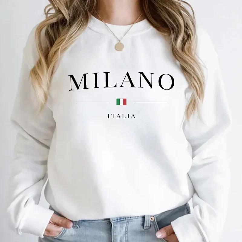 Women\'s Milano Print Sweatshirt Ladies Autumn Winter Travel Warm Pullover Hoodies Luxury Designer Y2k Hooded Tops Streetwear