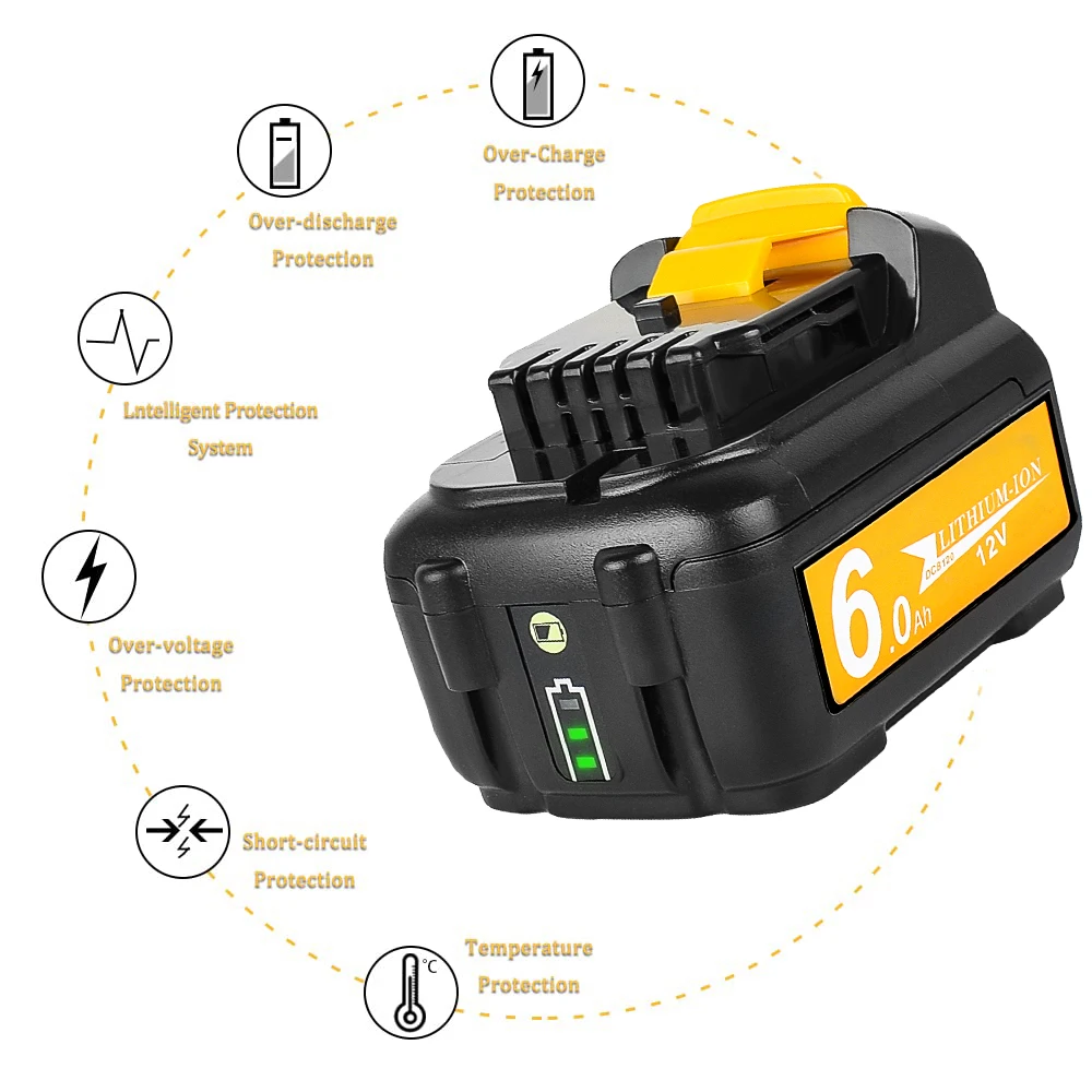 Dla baterii Dewalt 12 v DCB127-XJ Bateria 12 Volt 6.0Ah dla baterii dewalt 12 V dcb120 DCB123 DCB122 DCB124 DCB121