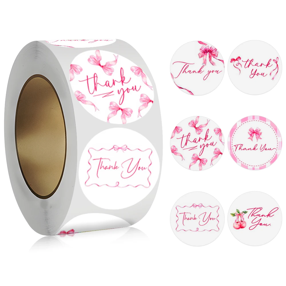 

100-500 шт круглые розовые наклейки «Спасибо» для выпечки, дня рождения, свадьбы, вечеринки, подарочная упаковка, этикетка для скрапбукинга, милые канцелярские наклейки
