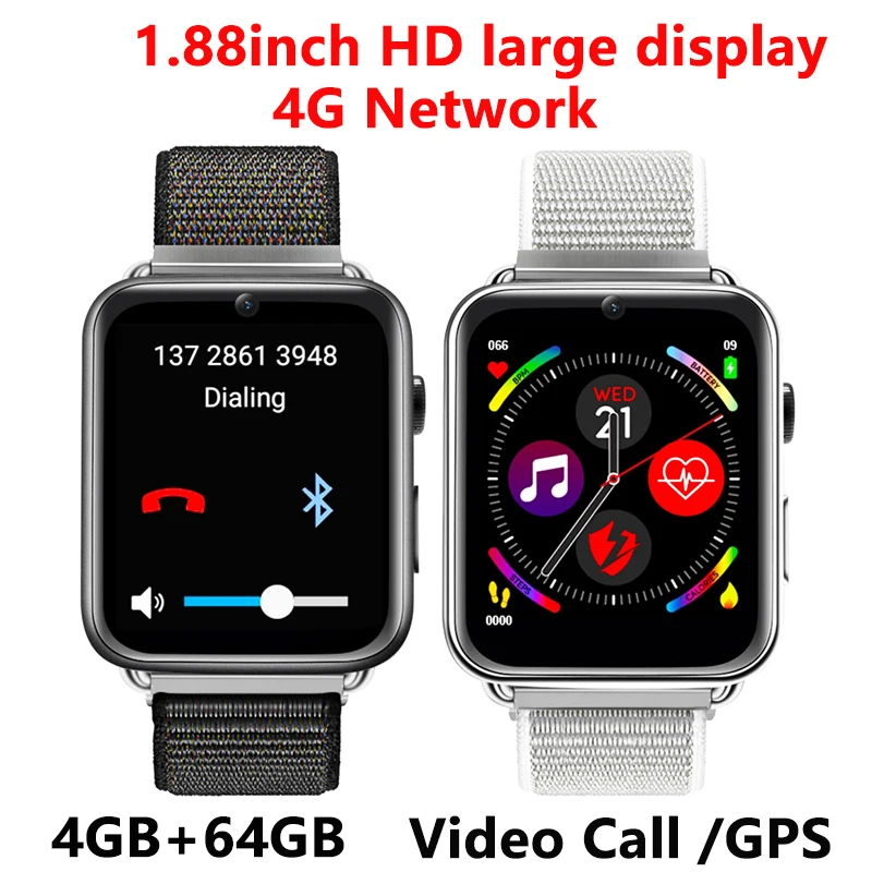 

1.88 Inch HD display Men 4G Internet Android Wifi Bluetooth Heart Rate Monitor Media Player Video Call Sport Smart watch Phone