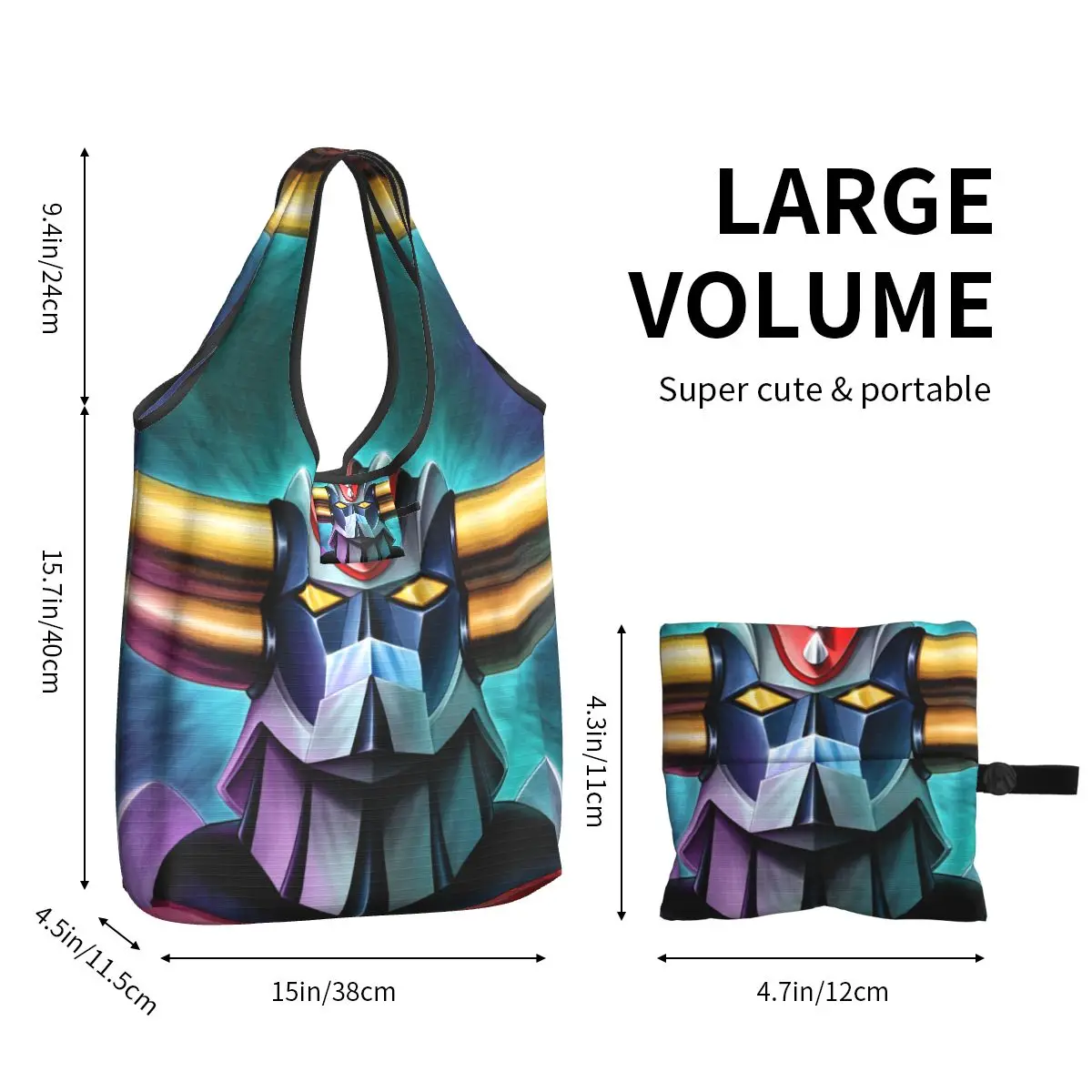 Grendizer Goldrake UFO Robot Groceries Shopping Tote Bag Women Kawaii Anime Manga Shopper Shoulder Bag Big Capacity Handbags