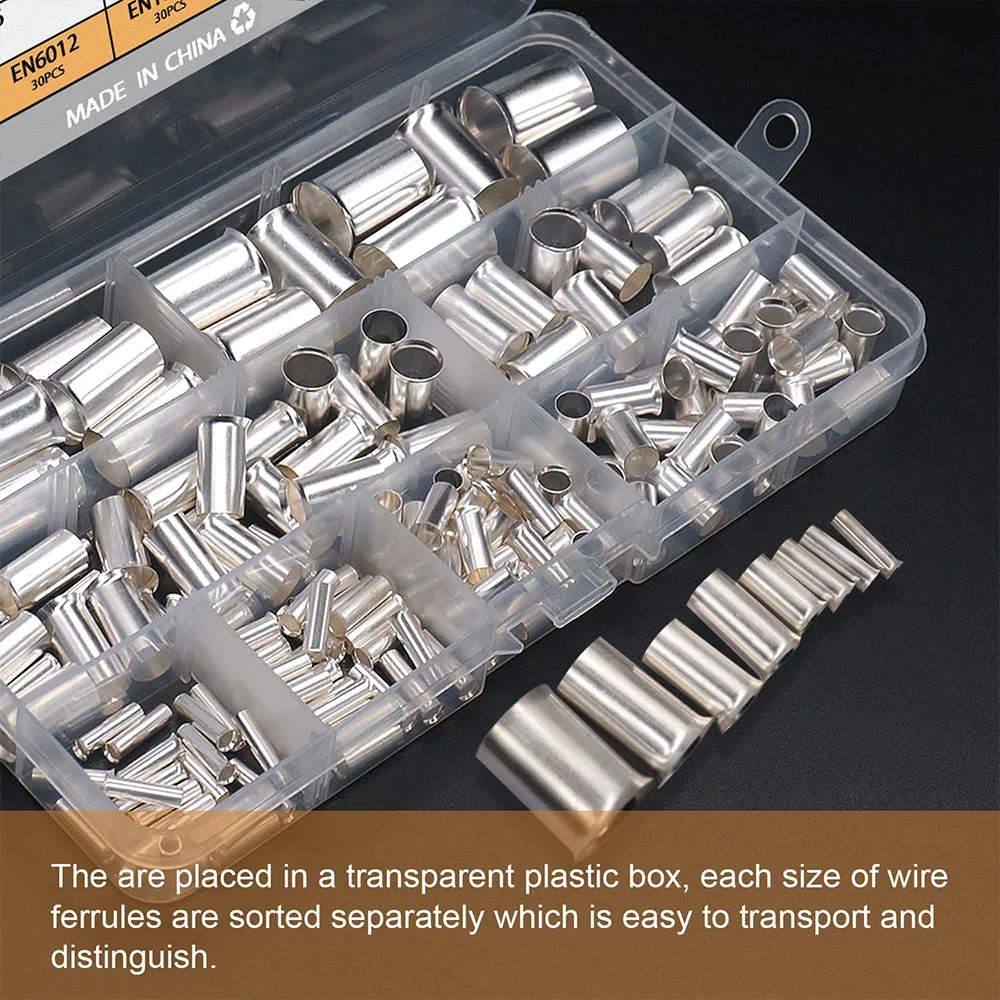166 Pcs Wire Ferrules Kits Silver Plated Copper Crimp Terminal Connector 8 Sizes Sleeves Insulated Cord Pin End Terminal ﻿