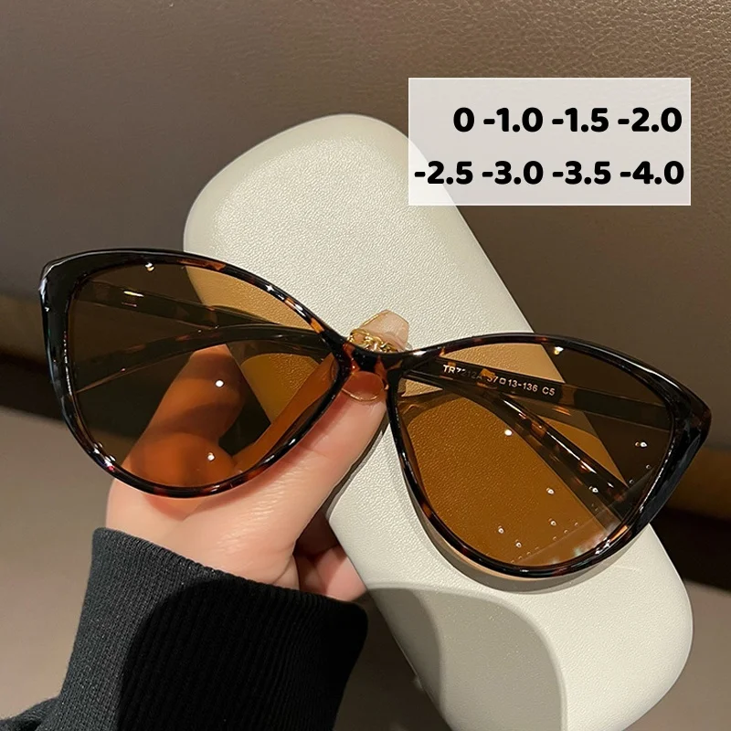 

Outdoor Photochromic Sunglasses for Myopia Glasses Vintage Cat Eye Anti Blue Light Near-sight Eyeglasses Finished Minus Eyewear