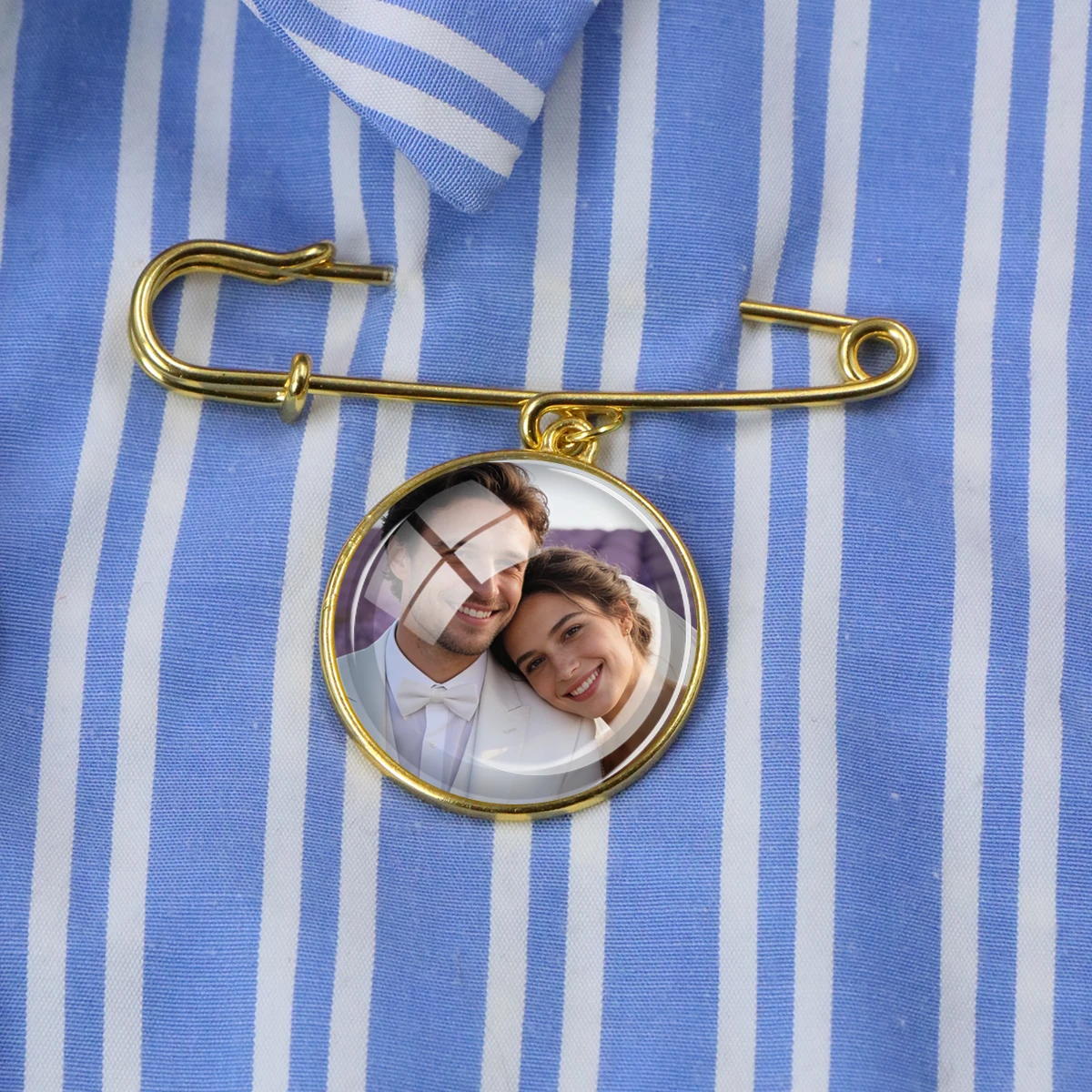 Personalized Gift On Wedding Day, Custom Photo Boutonniere Lapel Pin, Gold/Silver, Bridesmaid Gifts, Father'S Day Gifts