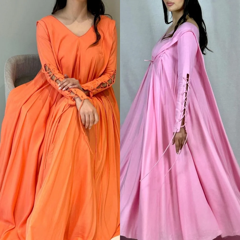 

Jiayigong Jersey Criss-Cross Draped Formal A-line V-neck Bespoke Occasion Gown Long Dresses Saudi Arabia