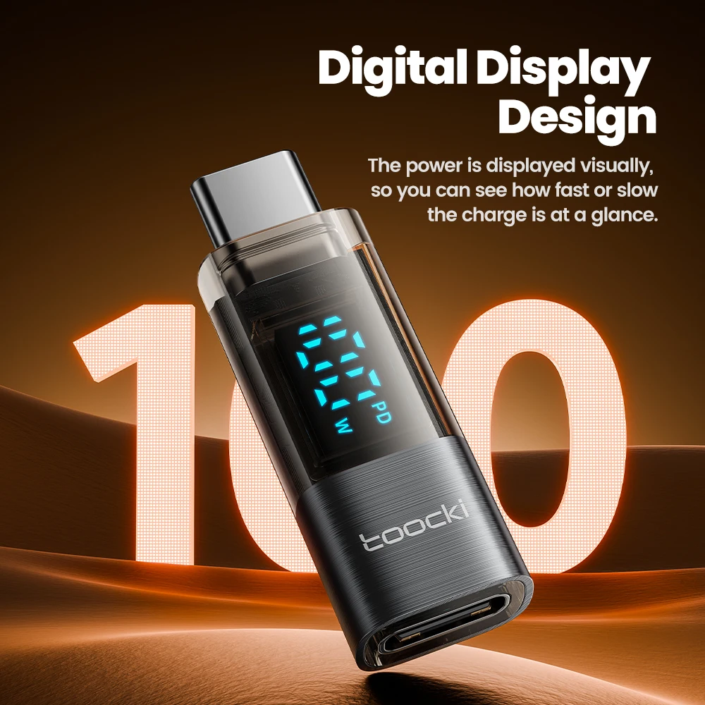 Toocki OTG Type C to Type C Adapter Digital Display PD 100W Fast Charging Converter for Macbook iPhone 15 Samsung Xiaomi POCO