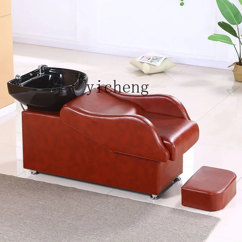 MR-24   shampoo bed barber shop special stainless steel semi-lying ceramic deep basin hair salon hair salon flush bed