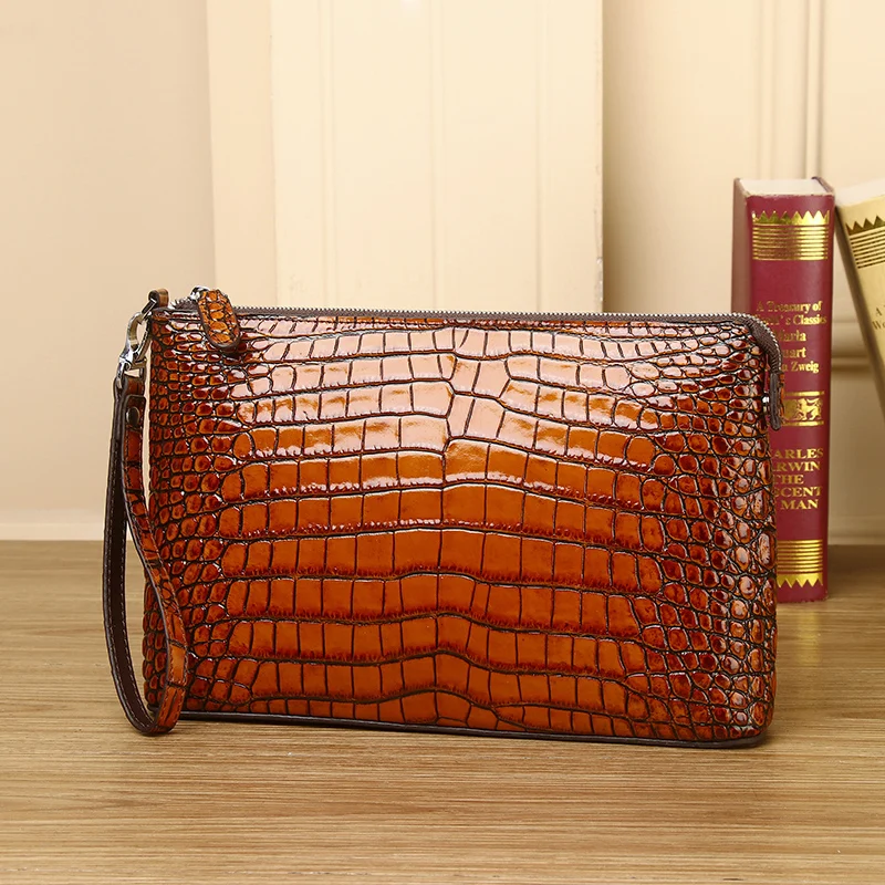 Imagem -04 - Bolsa de Couro Masculina com Garra de Barriga de Crocodilo Bolsa Envelope de Grande Capacidade Elegante Compartimento Múltiplo Bolsa de Pulso Nova