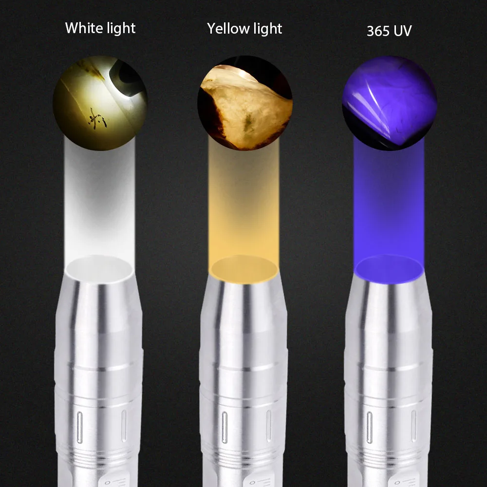 White/yellow/365nm ultraviolet flashlight 3 light source jade identification flashlight