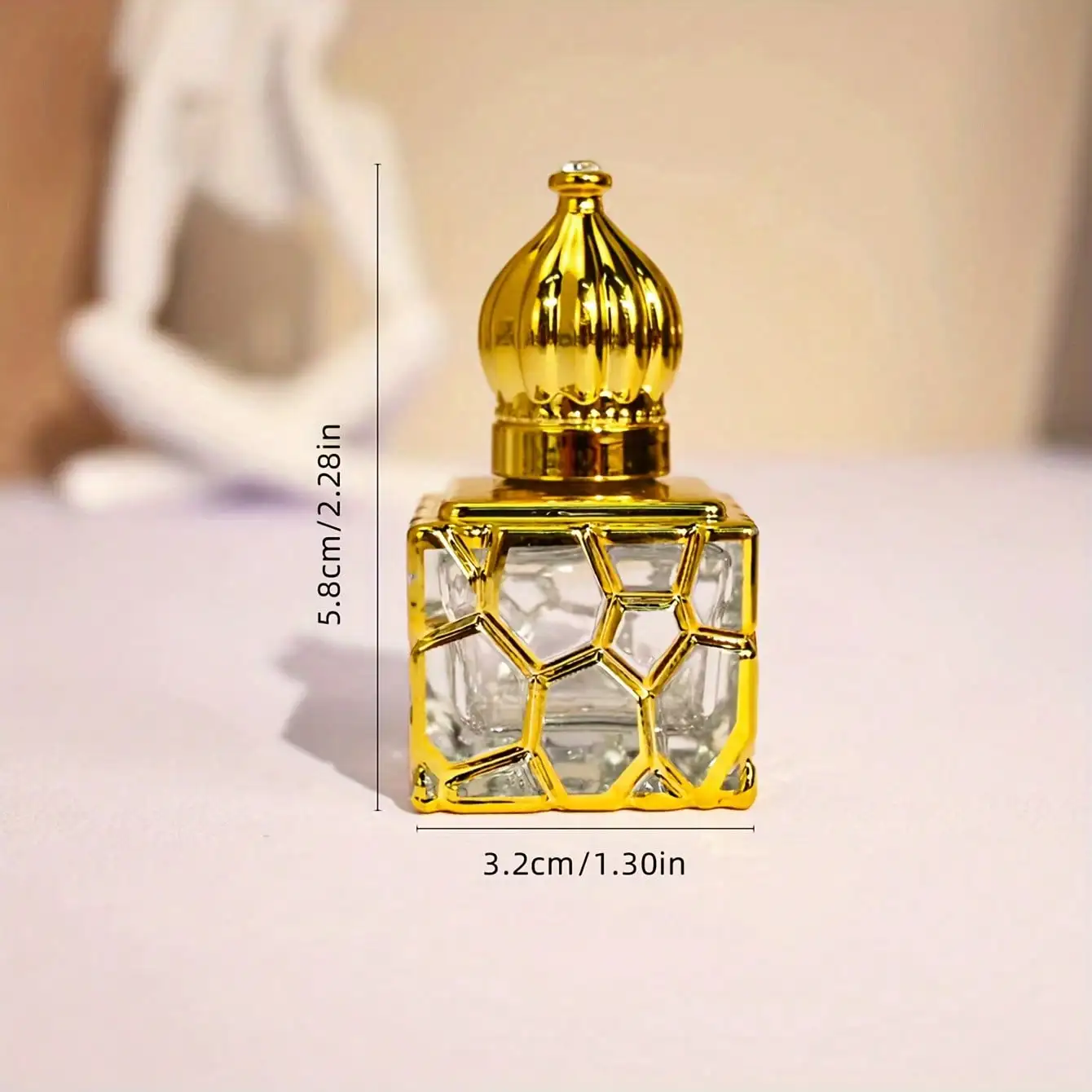 1 x 10ml Square Perfume Bottle Gold Glass Essential Oil Bottle Glass Pump/Roller Bottle Elegant Portable Travel Sample Dispenser
