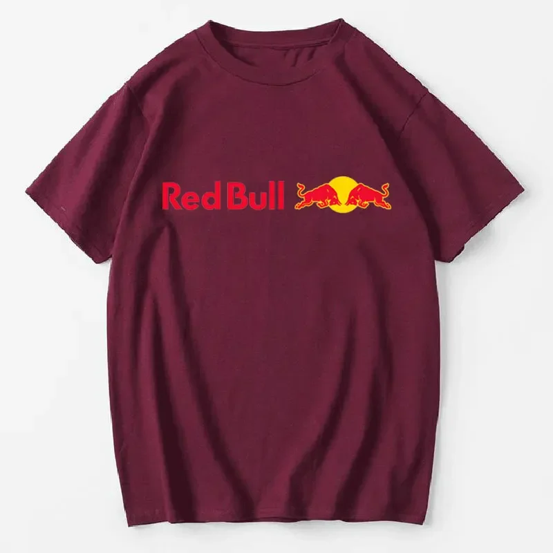 

2025 New Summer Men's Red Bull Logo Casual Sports Loose Large Size T-shirt Outdoor Red Bull Racing Team Uniform Simple Y2K Top