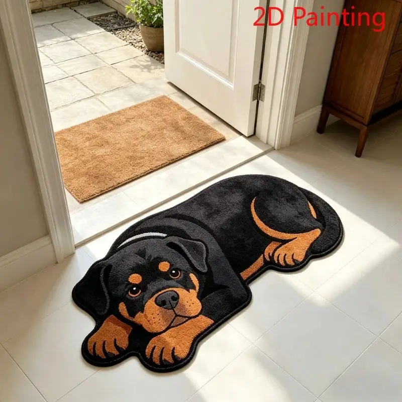VIKAMA Non-slip Washable Rottweiler Pet Rug 3D Realistic Irregular Dog Mat for Bedroom Entryway Decor