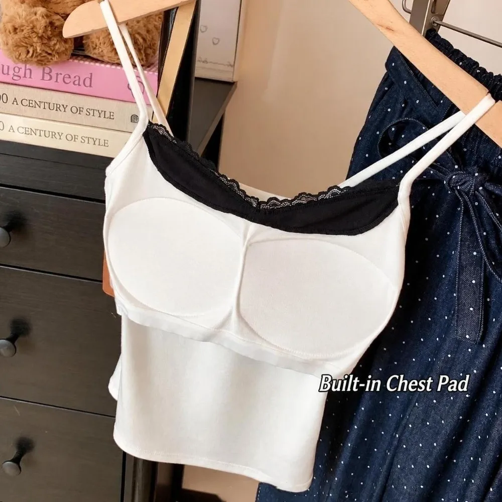 New V-neck Sleeveless Tank Top Sleeveless Slimming Effect Women's Crop Top Lace Inlay Slim Fit Top For Women's Summer Fashion