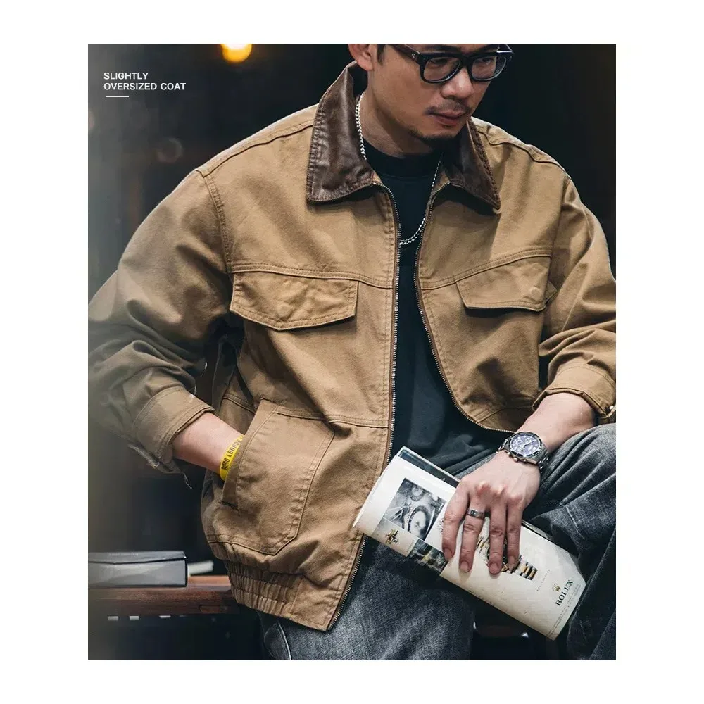 Men's spring 2025 new tooling jacket washed loose cotton canvas vintage men's Barne style coat