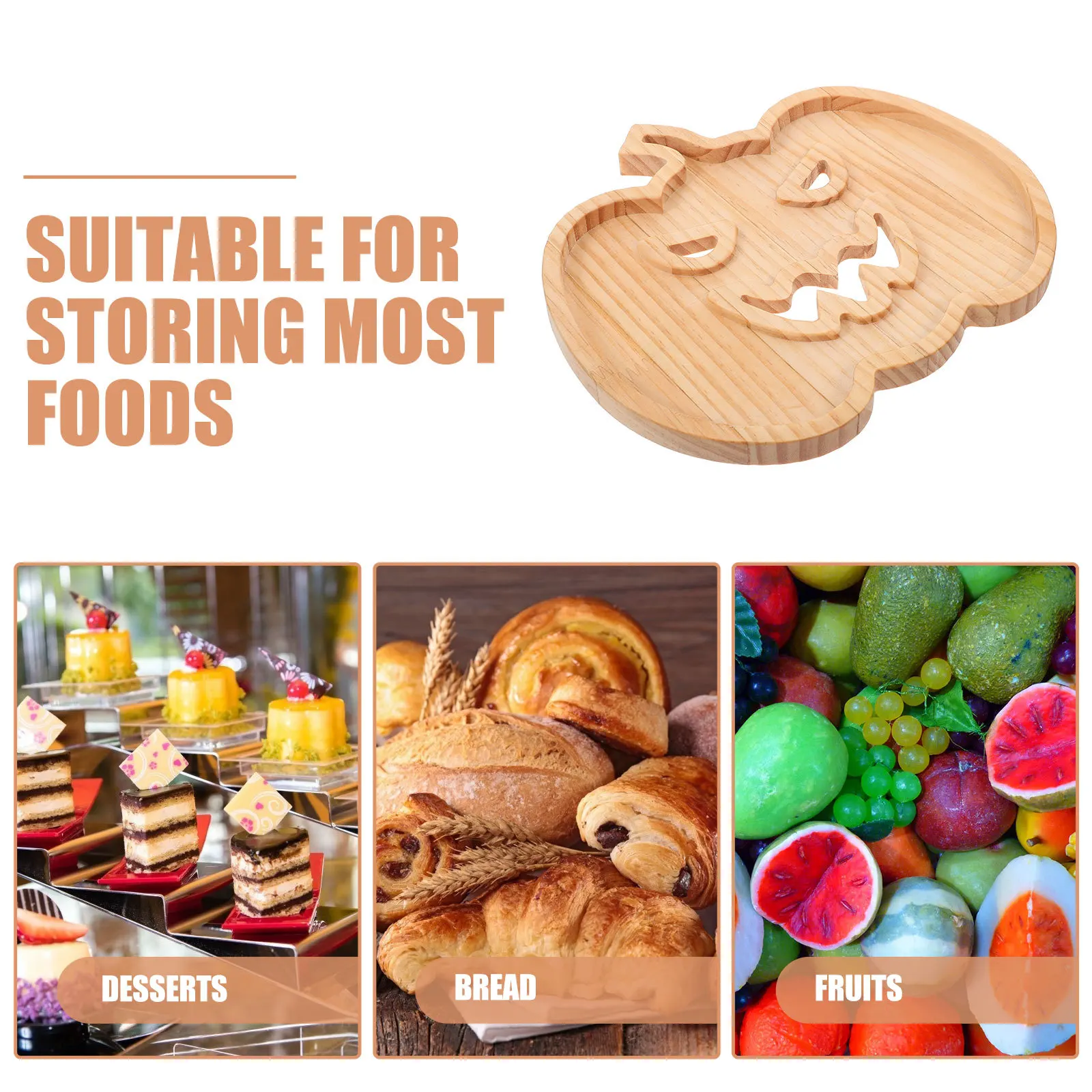 

Pumpkin Snacks Tray Natural Wood Dessert Serving Plate For Halloween Thanksgiving Party Fruit Display Holder Kitchen