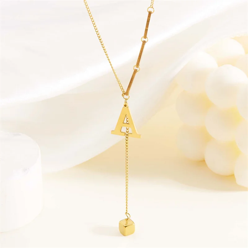 Edelstahl-Metall-Halskette mit 26 englischen Buchstaben für Damen, modische goldfarbene Kette, A-Z, Alphabet, Schlüsselbein-Halskette, Schmuck, Geschenk – Detail 17