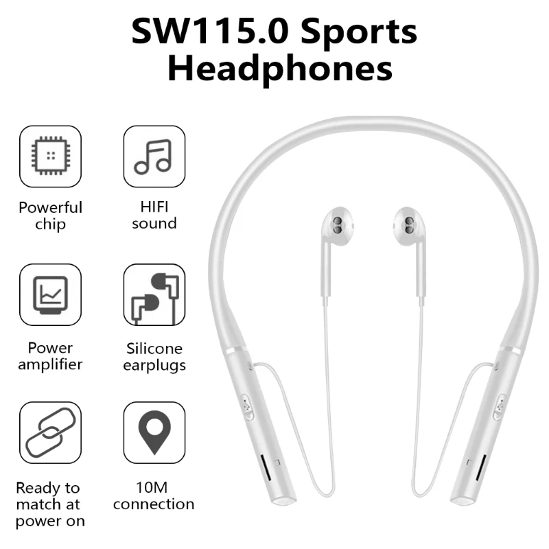 سماعات أذن لاسلكية متوافقة مع بلوتوث BLE5.0 مقاومة للماء بشريط حول الرقبة سماعات أذن معلقة تخفيض الضوضاء