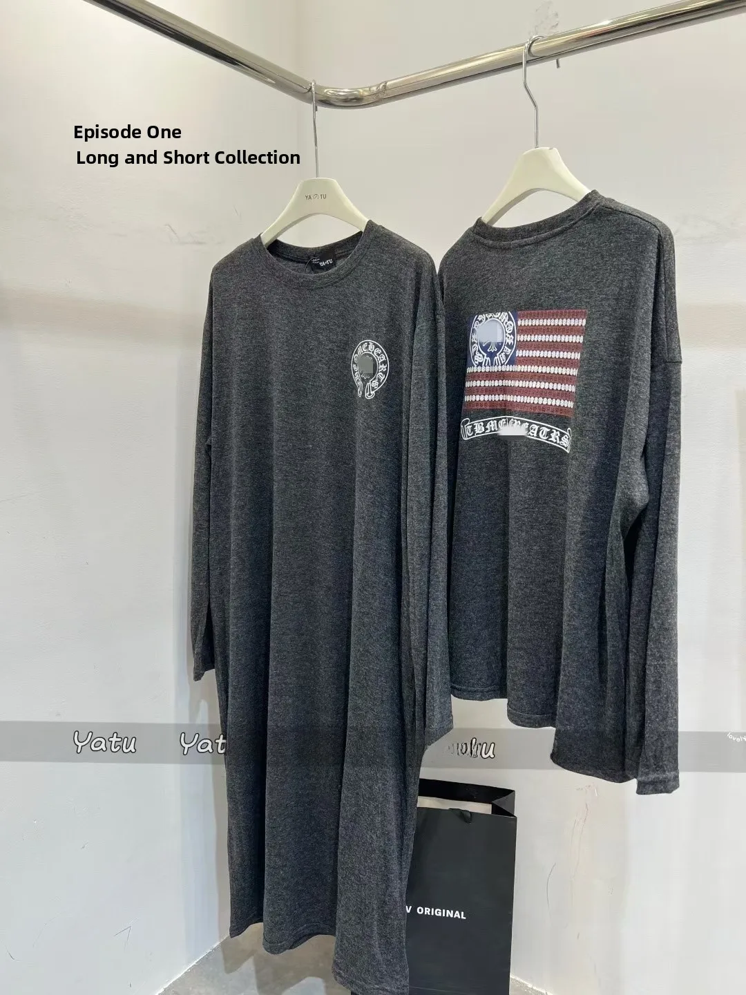 

Early Autumn 2025 Dongdaemun Hindi Cross Print Slimming Loose Dr Women's Mask T-irt Trendy Korean Sle Long Sve