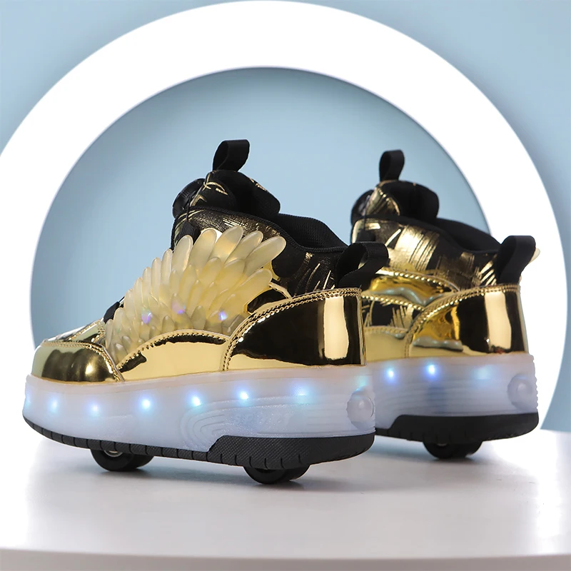 Children's four-wheeled light-emitting sneakers Multi-color simple wing design light-emitting roller skates Children's casual sh