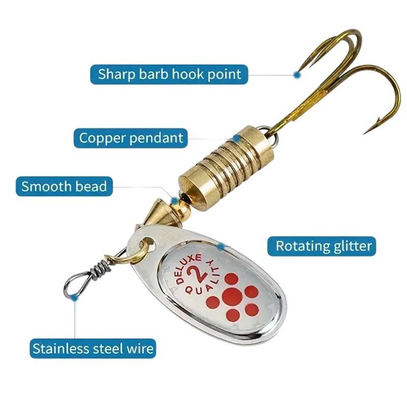 JSFUN 10pcs Spinner Lure Set with Rotating Blades Stainless Steel Reflective Spoons & Feathers Fishing Crankbaits for Freshwater view 4