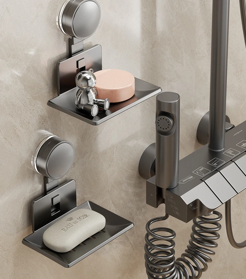 

Держатель для мыла на присоске, многофункциональный неперфорированный космический алюминиевый ящик для мыла, настенная полка для слива мыла в ванной комнате