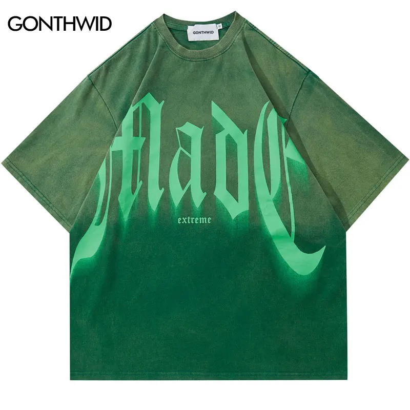 

Vintage Men Tshirt Streetwear Hip Hop Letter Print Tie Dye Gradient Washed T Shirt Harajuku Punk Gothic Cotton Oversized Tee Top