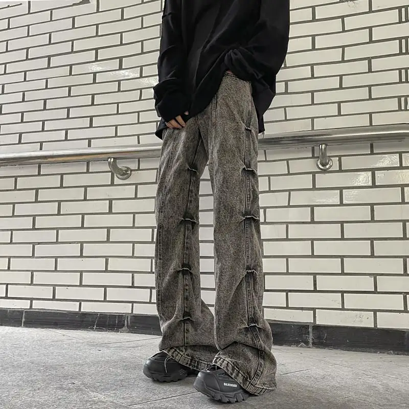 

Trendy Men's Low Waist Cuffed Loose Fit Straight Leg Jeans Casual Fashion Streetwear Hip Hop Summer Autumn Teenager Jeans