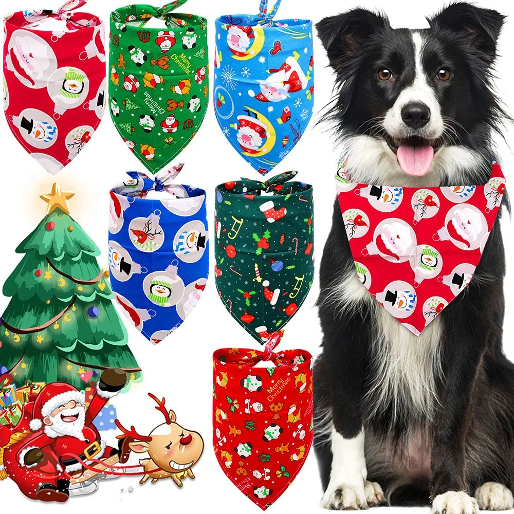 

Santa Claus Dog Bandanas Christmas Patterns Adjustable Dog Bibs Patterns Adjustable Dog Bibs Dog Kitten Scarf Decoration for Pet