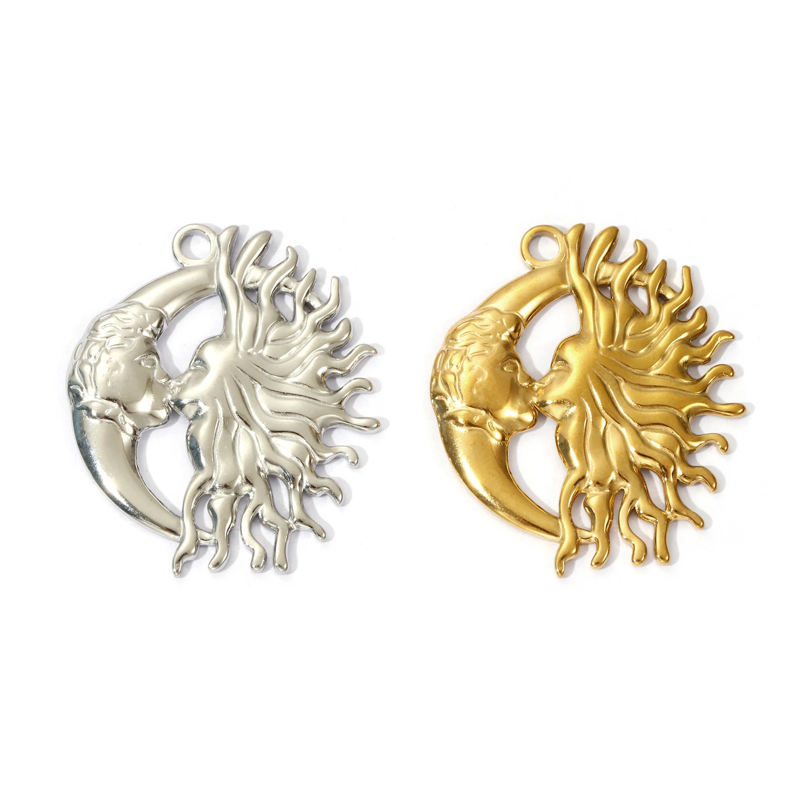 2pcs Stainless Steel Galaxy Pendants Sun Moon Face Charms For Women DIY Making Necklace Earring Jewelry Findings 3.3cm x 2.8cm