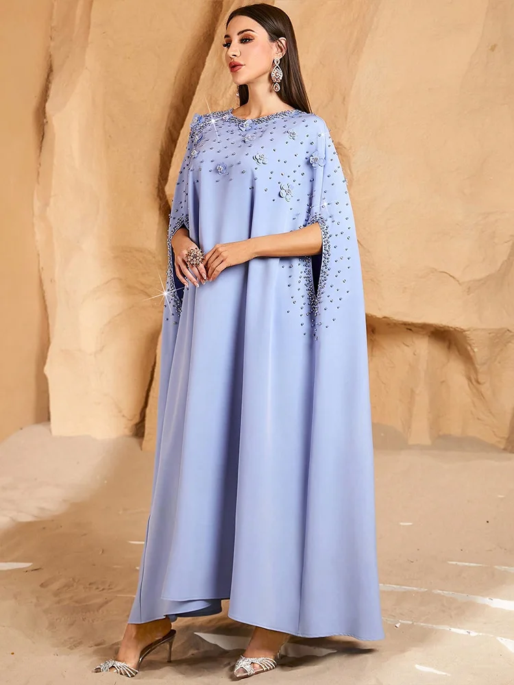 Moyen-Orient musulman nouvelle mode 2025 femmes ample décontracté à la mode luxe perles élégant col rond robes de cérémonie vêtements féminins