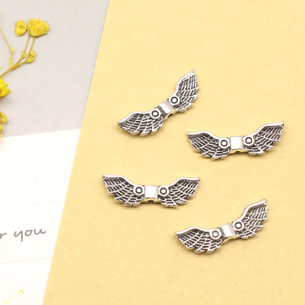 20pcs 7x21mm Wings Small Hole Beads Pendants And Necklaces Children Craft Jewelry Trendy Antique Silver Color