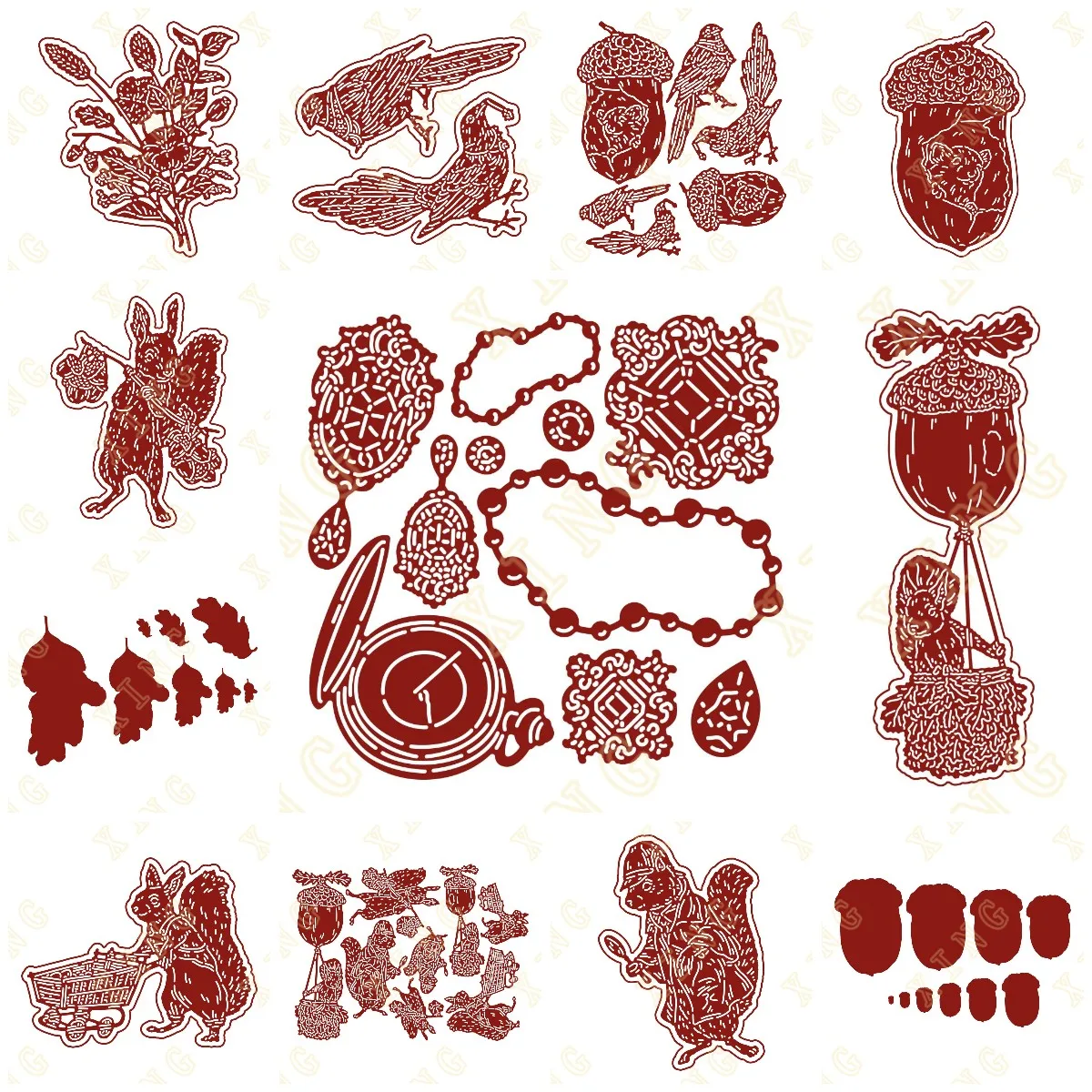Metal Cutting Dies Scrapbook Diary Decoration Stencil Embossing Template DIY Greeting Card New Squirrel Gathering Acorn Blooms