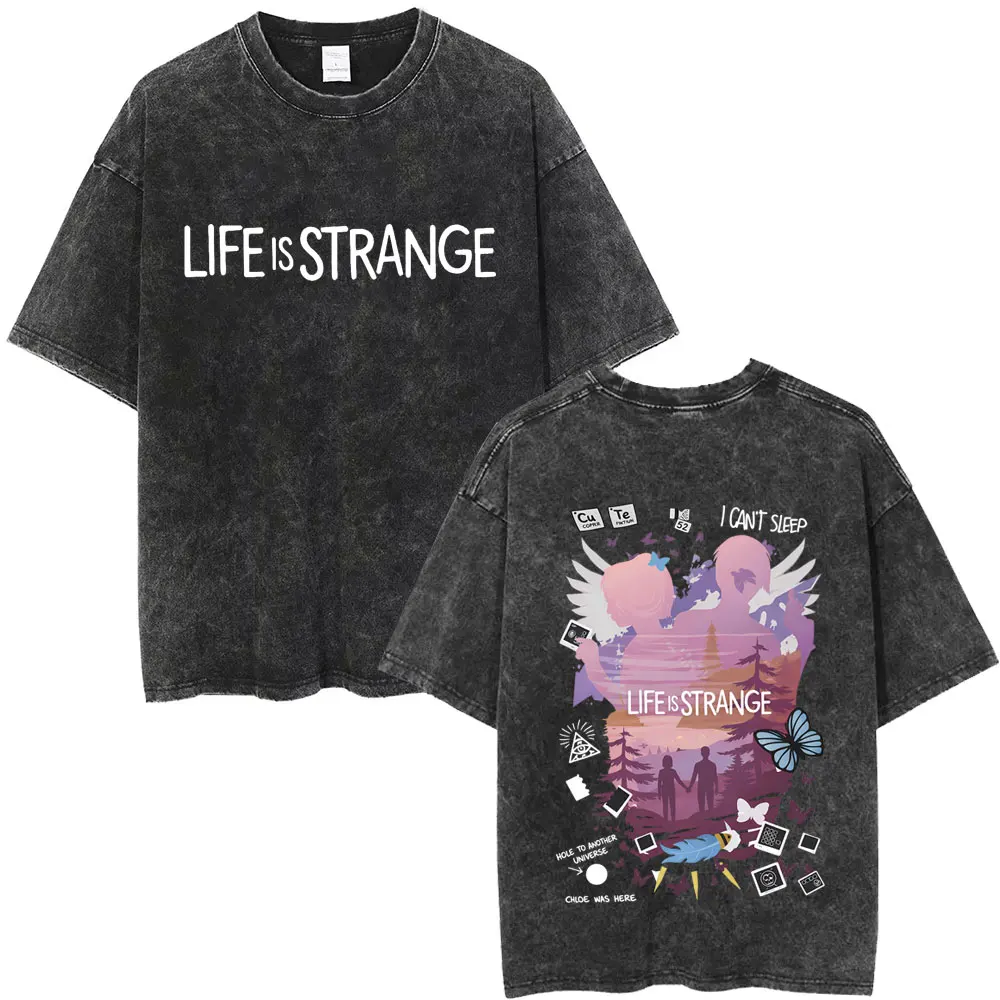 

Washed Vintage Game Life Is Strange I Can't Sleep T Shirt Men Women Casual Retro Oversized Short Sleeve T-shirts Male Streetwear
