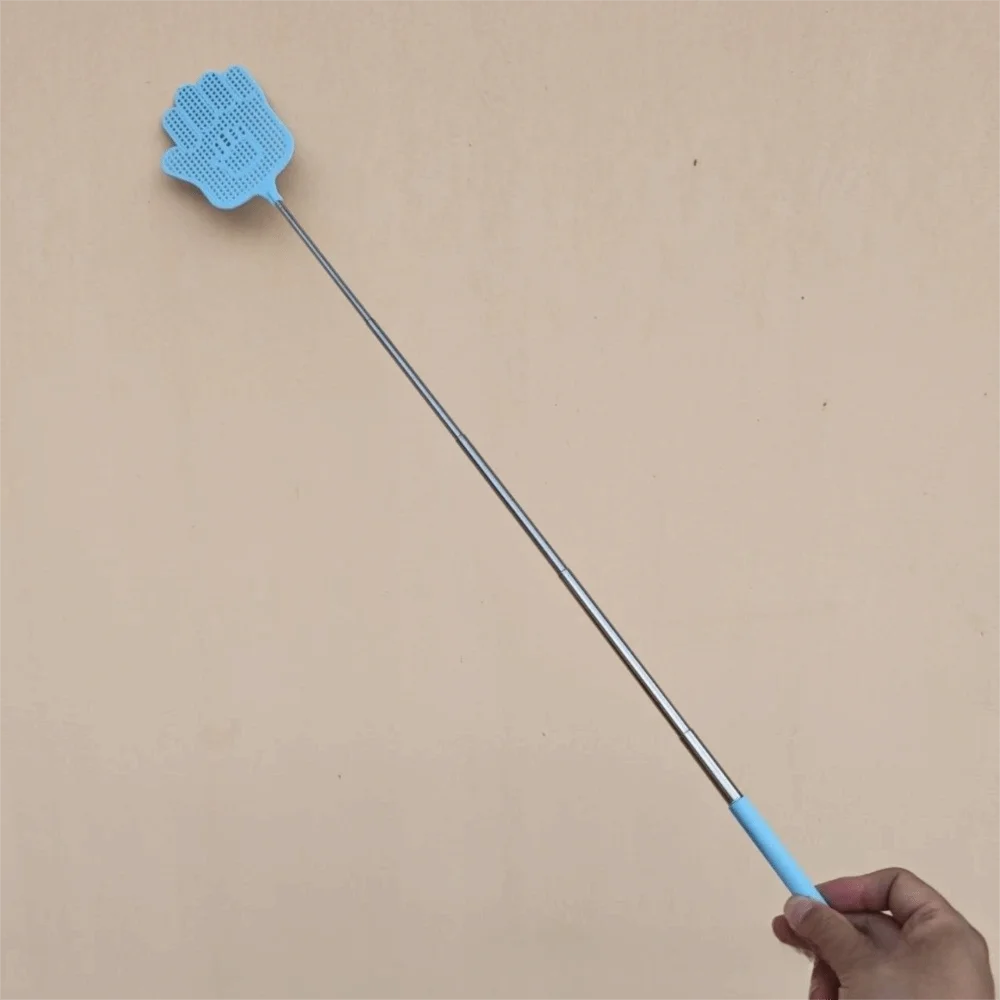 Extendable Retractable Fly Swatter Stainless Steel Handle Hand Shaped Extendable Mosquito Swatter Dense Mesh Macaron Color