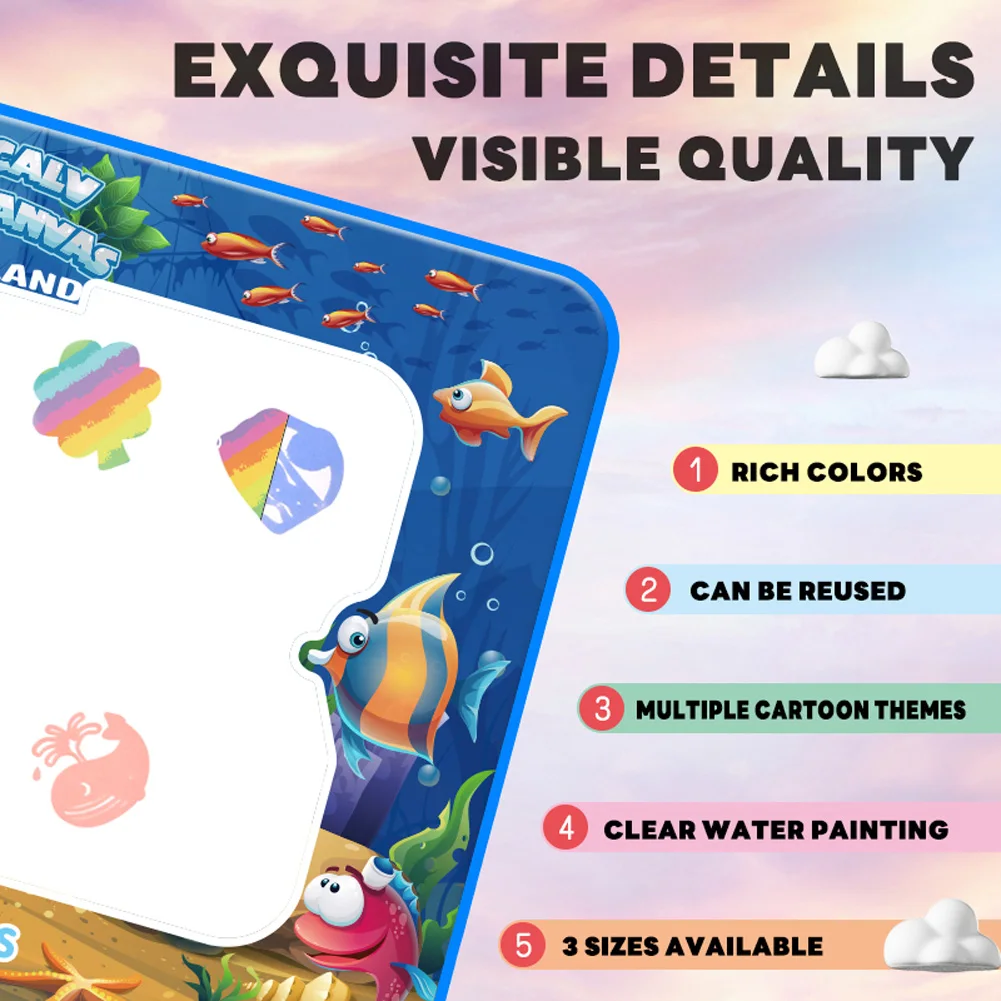 Tapis de dessin à l'eau magique 100x80CM avec stylos magiques réutilisables, jouet de planche à dessin pour enfants, peinture Doodle Montessori 39x31 pouces