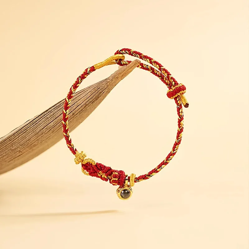 2026 Year of the Horse Red Bracelet with Eight Auspicious Venerables Projection Stone Zodiac Hand Rope Gifts