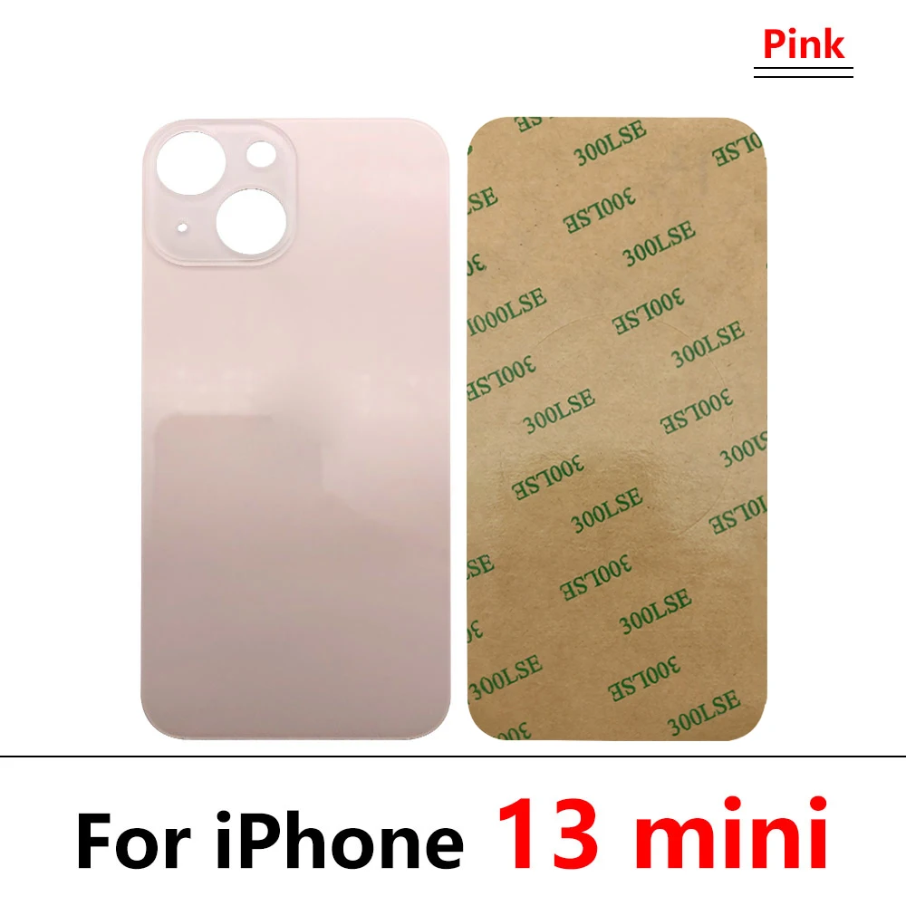 5Pcs，Replacement For iPhone 13 Mini Big Hole Battery Cover Rear Door Glass Panel For iPhone 13 Back Housing Case With Adhesive