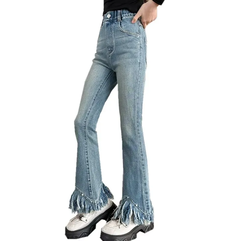 

Cowgirl Boot Cut Jeans with Tassel Design Denim Flared Pants for 5 6 8 10 11 12 13 14 Year Teen Girl Streetwear Slim Trousers