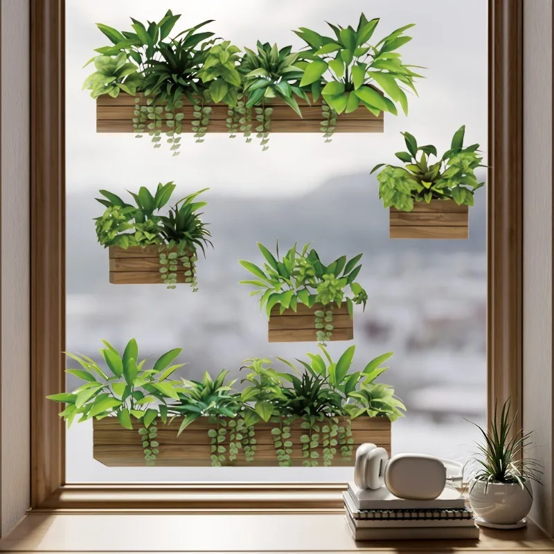 Removable 3D Potted Plant Shelf Wall Stickers Self-Adhesive Vinyl Decals for Living Room Bedroom Home Office Decor​