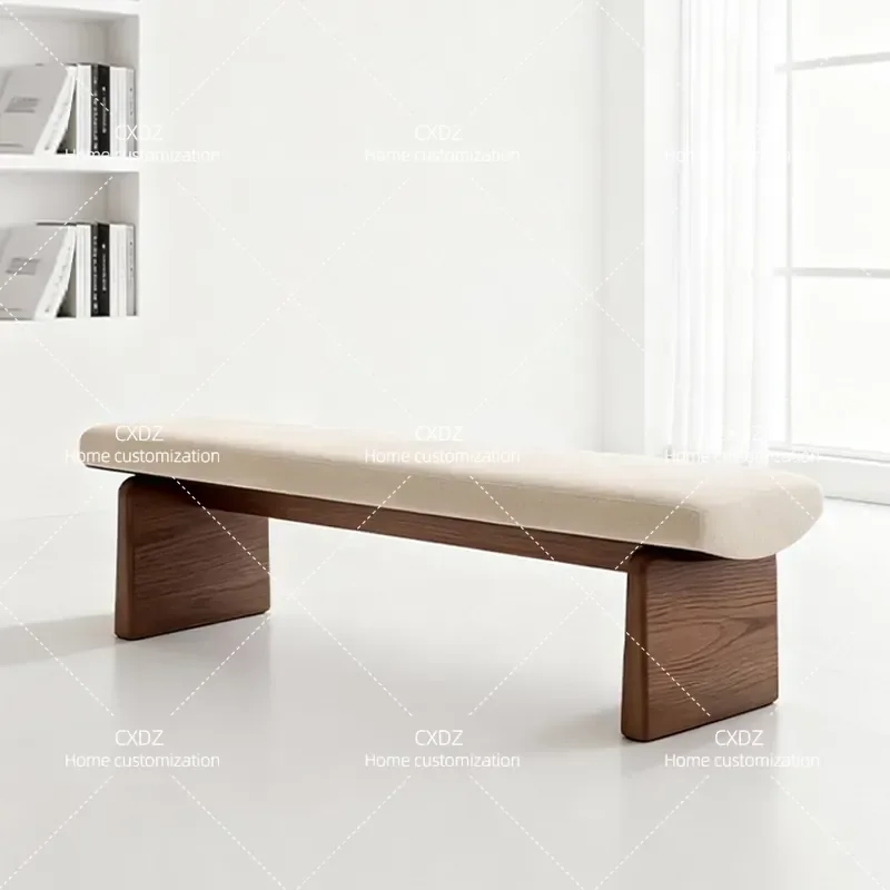 Nordic Minimalist Solid Wood Bench Soft Upholstered Long Dining Stool for Home Bedroom Bedside Entrance Shoe Changing Seat