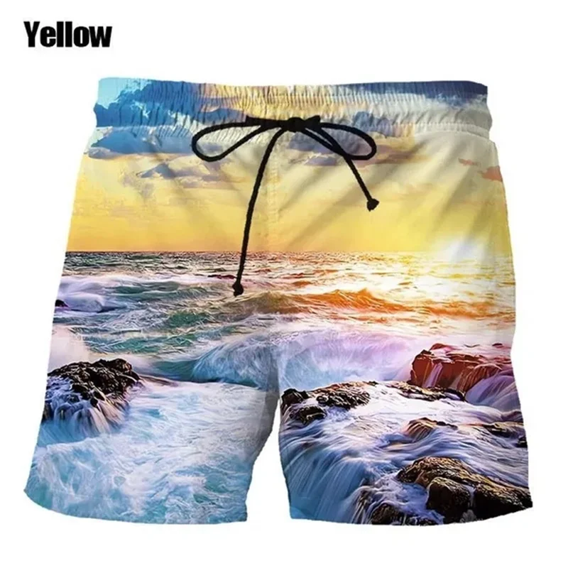 Seaside Sunset Graphic Beach Shorts Men 3D Print Board Shorts Swimsuit homme 2023 Summer Hawaii Swim Trunks Cool Kids Ice Shorts