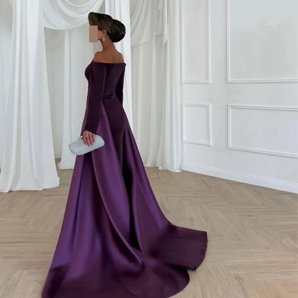 High Quality Customized Strapless Ankle Length Purple Court Train Beaded Formal Backless Three Quarter Women Vestido De Fiesta