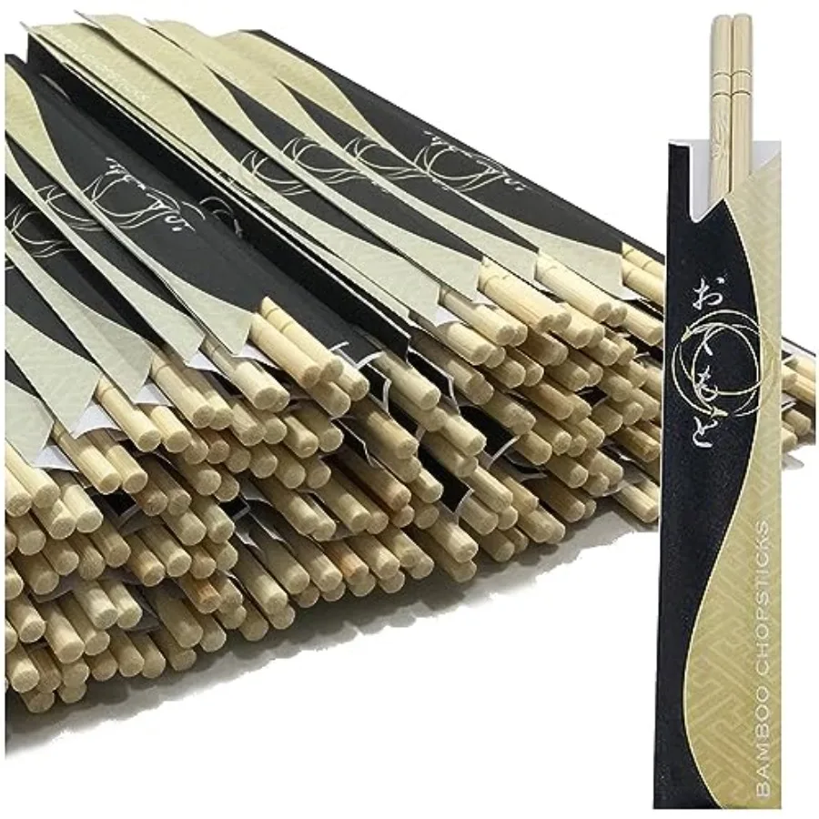 

200 Round Disposable Bamboo Chopsticks Bulk [ ] Splinter-Free, Individually Wrapped, Hand-Packed Chop Sticks for Sushi, Noodles