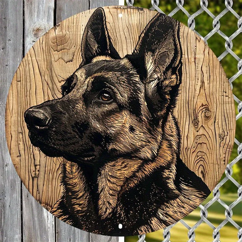 2D Flat, Vintage German Shepherd Dog Metal Wall Sign - 8x8