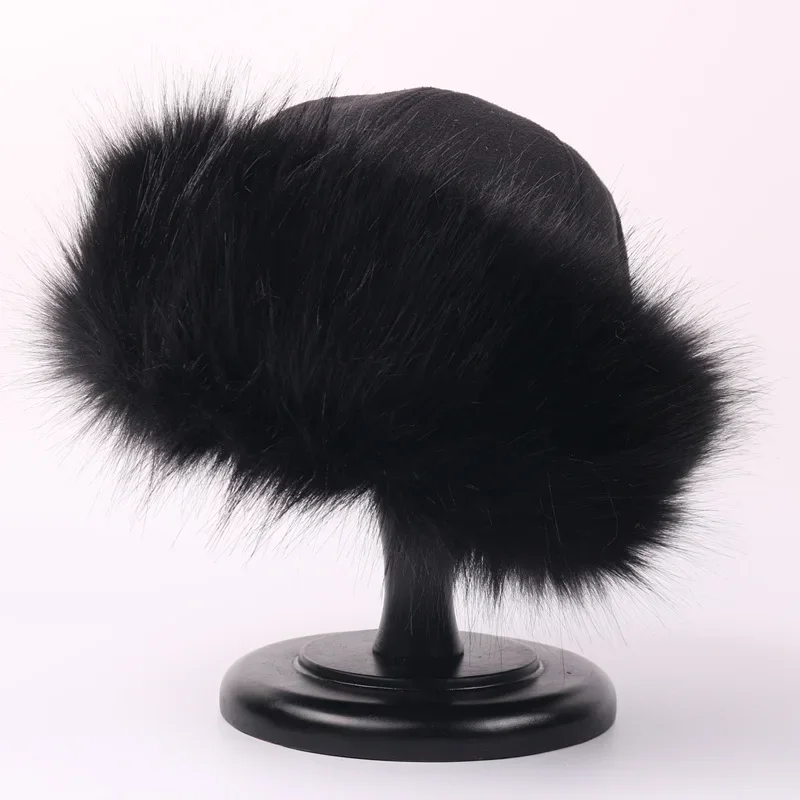 Autumn and Winter 2024 New Women's Fashion Fur Cap Fur Hat Fur Hats Mongolian Hat Brimless Plush Fluffy Skiing Riding Warm Caps