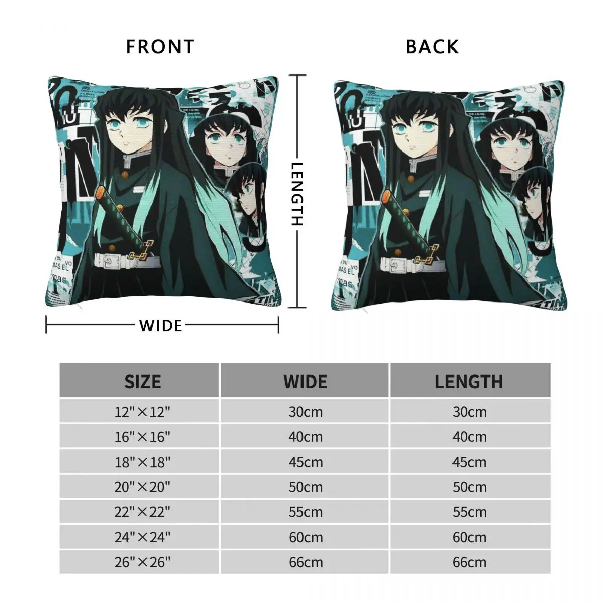 Demon Slayer Muichiro Tokito Square Pillowcase Polyester Linen Velvet Creative Zip Throw Pillow Case Sofa Seater Cushion Cover