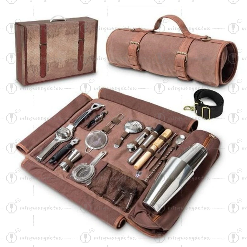 Bartender Tool Set with Storage Bag, Portable Bartender Bag, Travel Bartender Kit Organizer Bag with Shoulder Strap