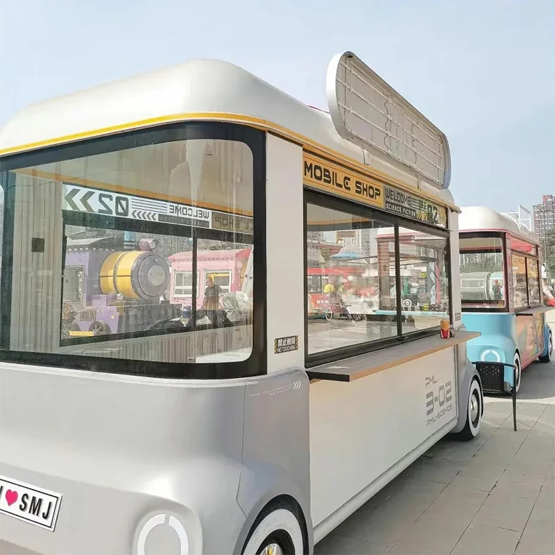 Modelagem de café móvel caminhão de comida leite chá churrasco com cozinha completa carrinho móvel de rua